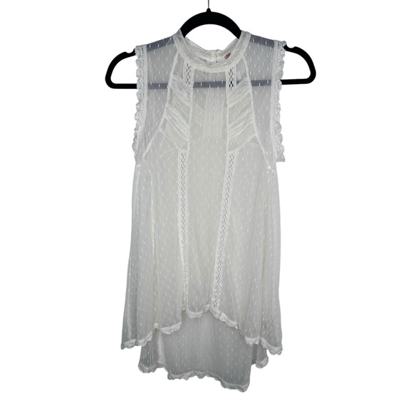 Free People Lace New Romantics Blouse Top Shirt Mesh Sheer Victorian S Small FP - Picture 2 of 9